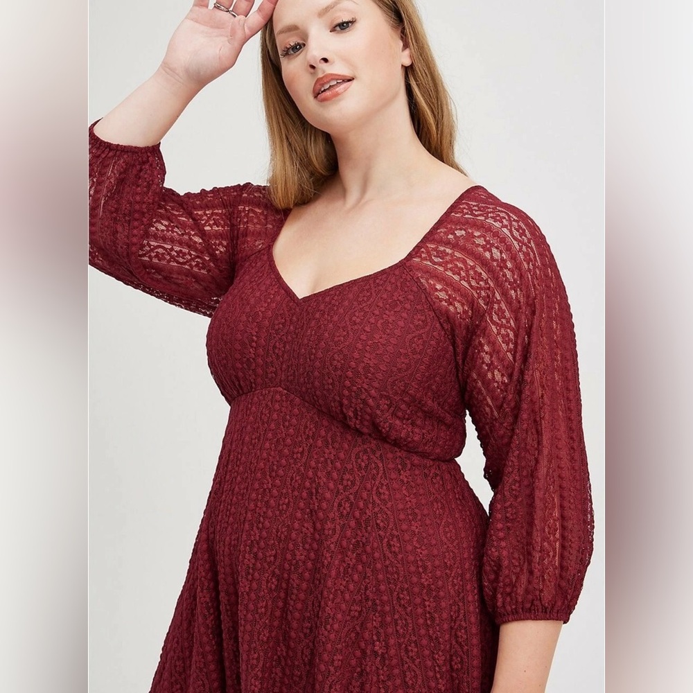 Torrid Mini Dress Fit Flare Burgundy Lace, Plus Size 1X (14-16) EUC - Picture 2 of 11